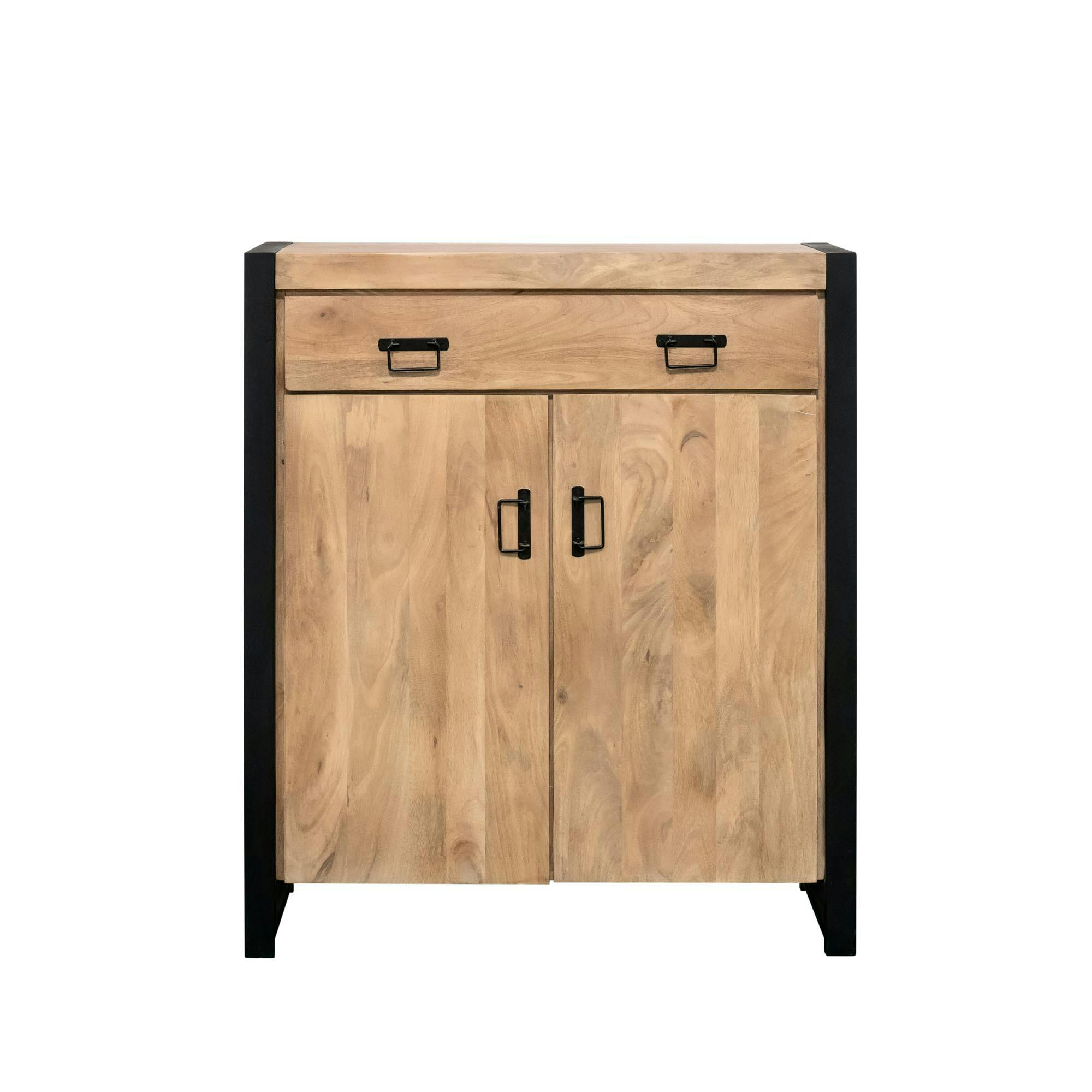 Petit meuble d'entrée bois clair métal noir 2 portes MILORA