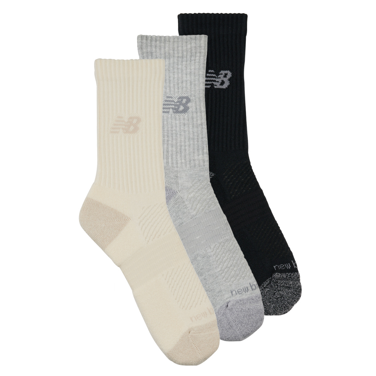 New Balance - ACTIVE CUSHION CREW SOCKS 3 PACKS - Grey / Beige / Black