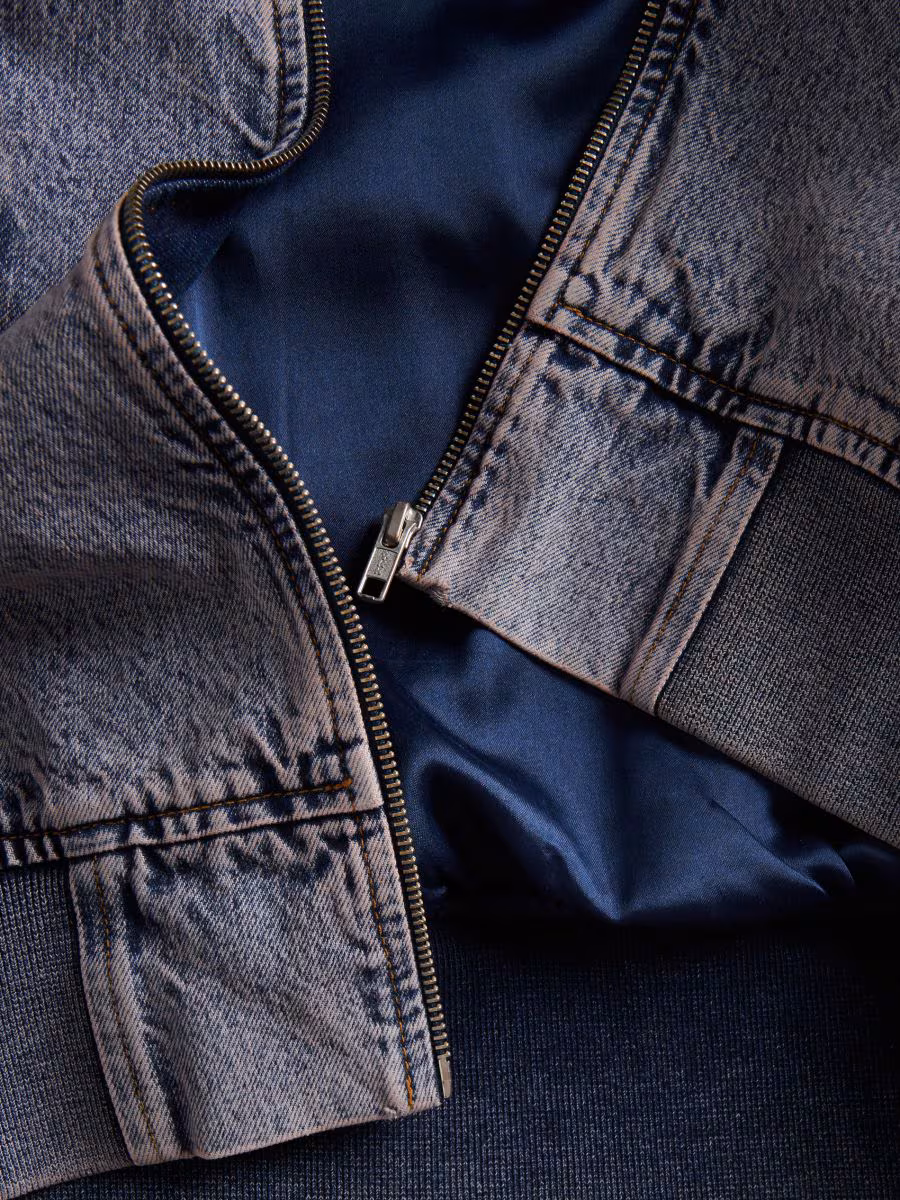 Denim Bomber Jacket With Wash Effect