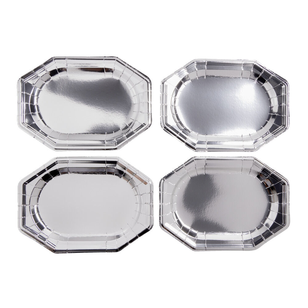 Plateau de présentation ovale x4 en carton gris argenté 25x34cm