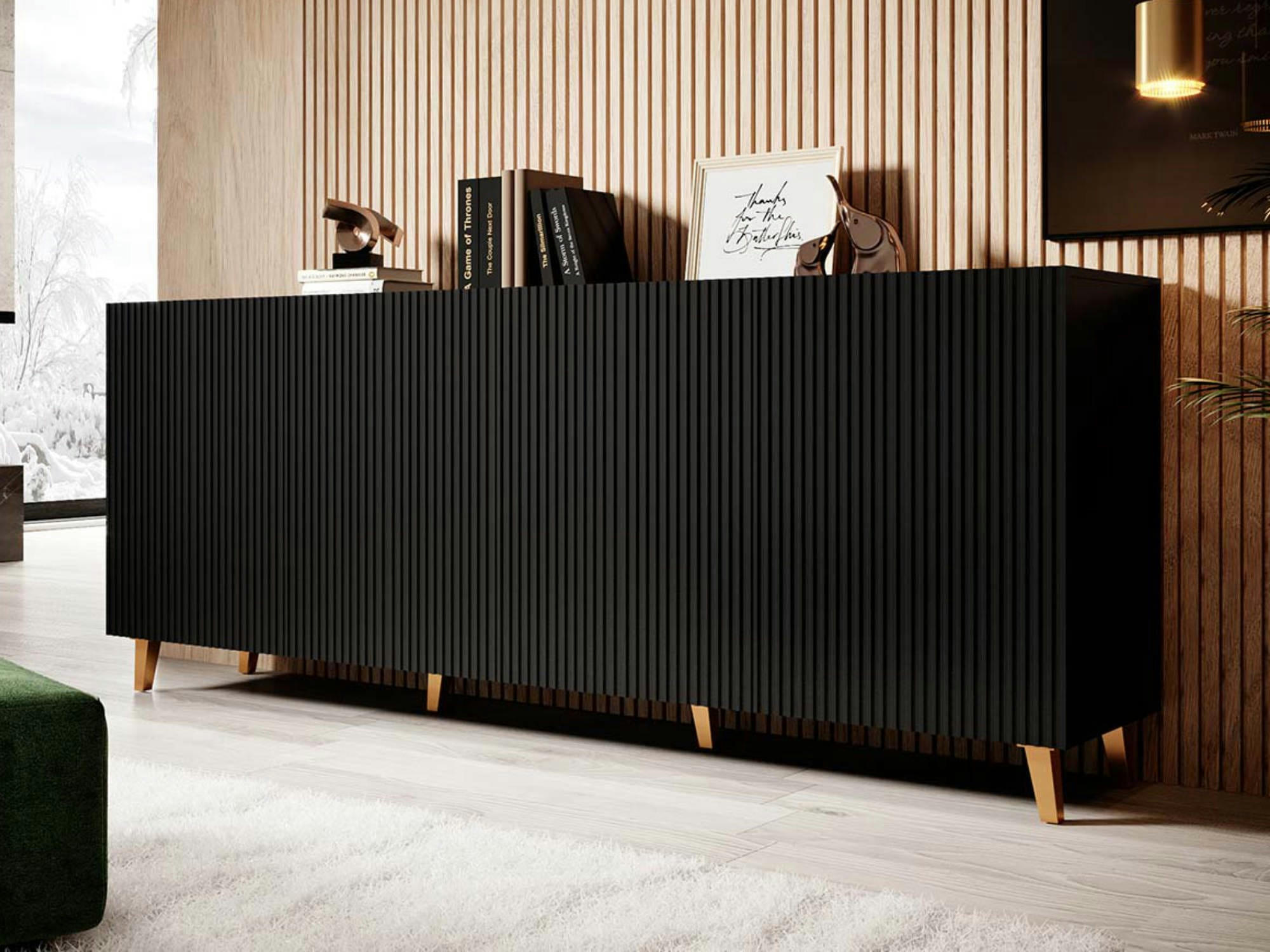 SANNA - Buffet bas contemporain 200 cm noir