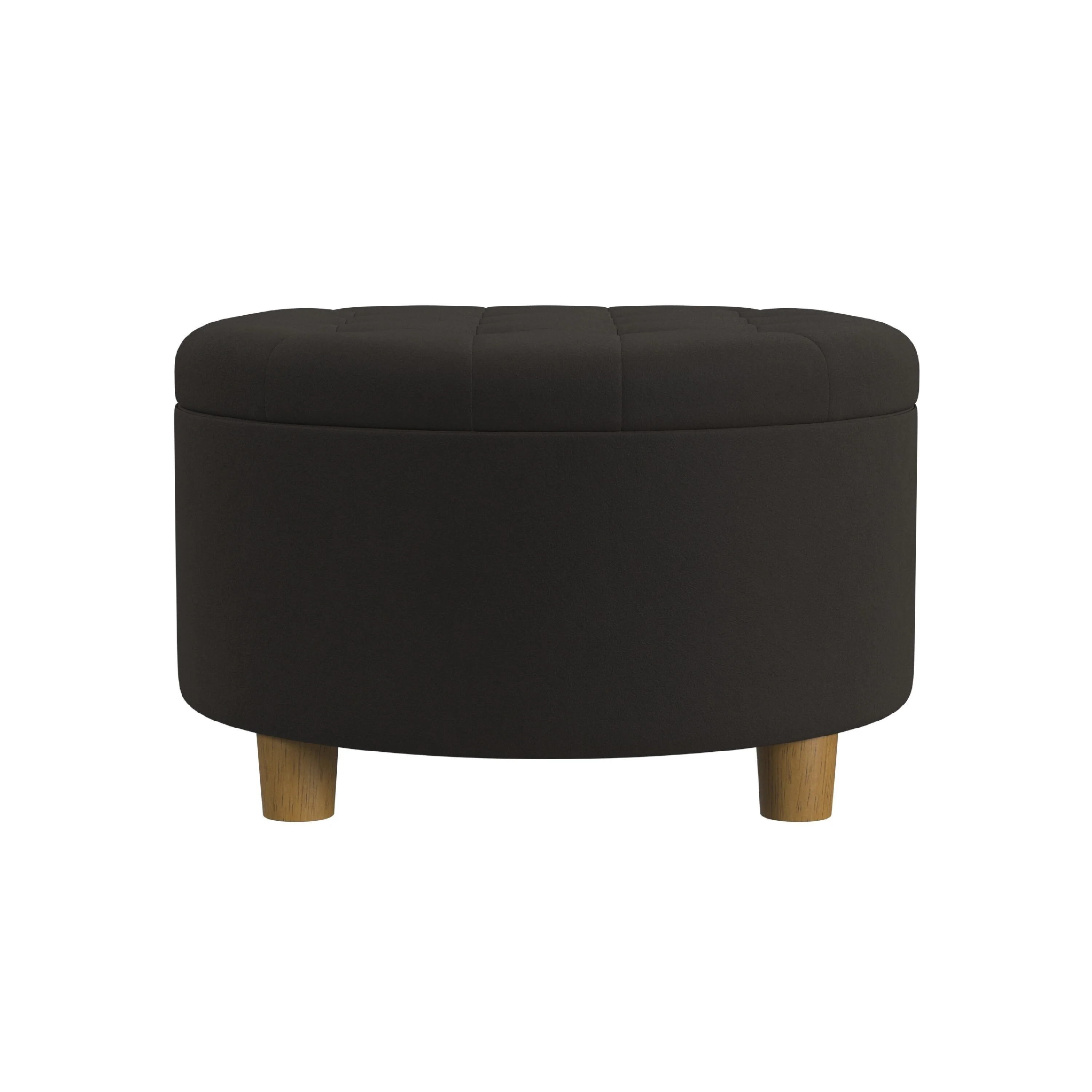 Jo Storage Ottoman, 28 Inch Round Tufted Lift Top, Chocolate Brown