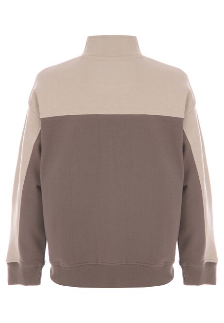 Older Boys Brown Colour Block Quarter Zip Sweatshirt