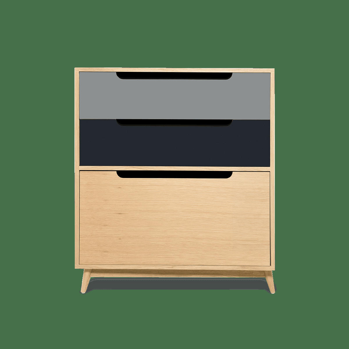 MOKA - Commode, 3 tiroirs, couleur chene et bicolore gris-96*86*40