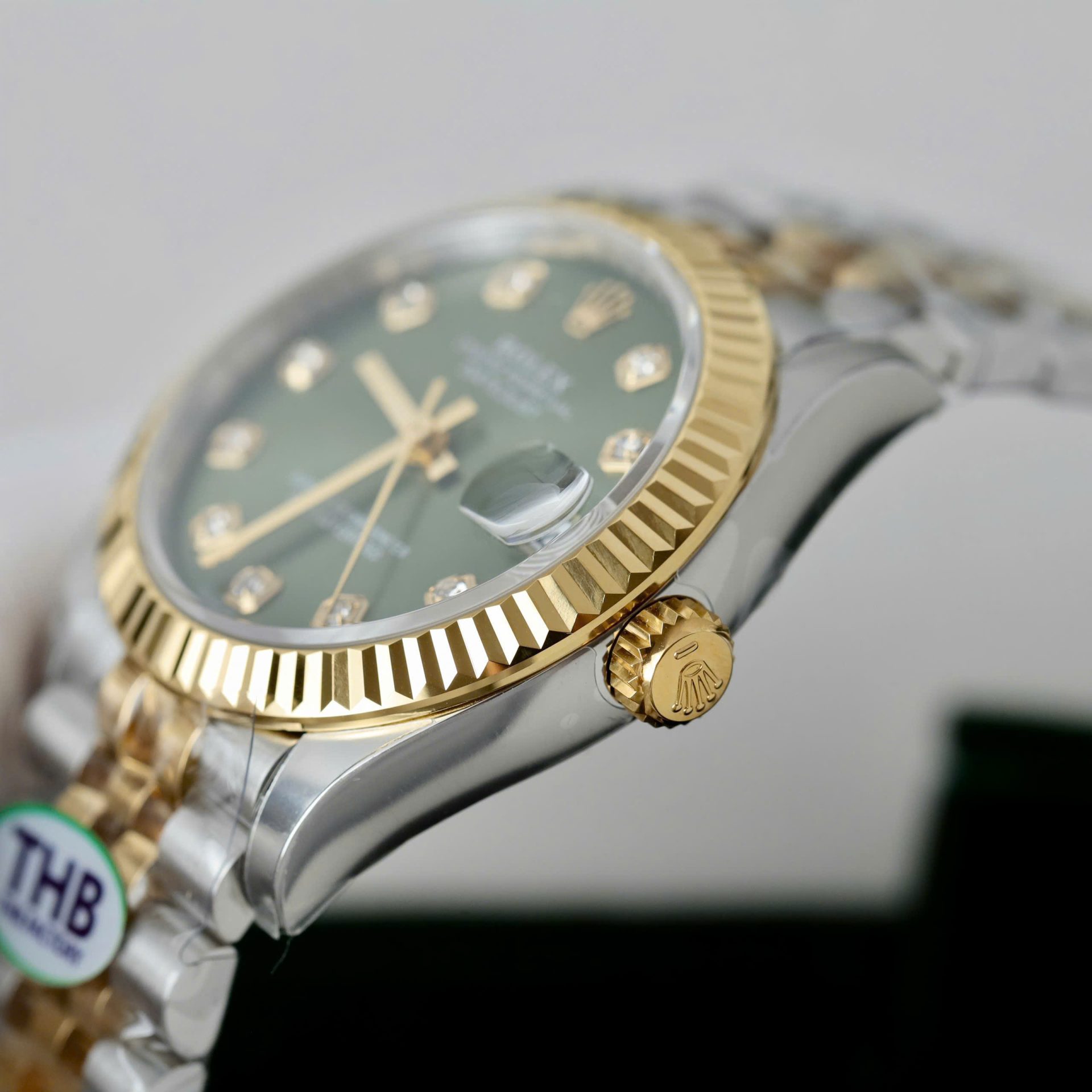 Rolex Datejust SS/YG Plated Green Dial CZ Diamonds 31mm Jub Replica