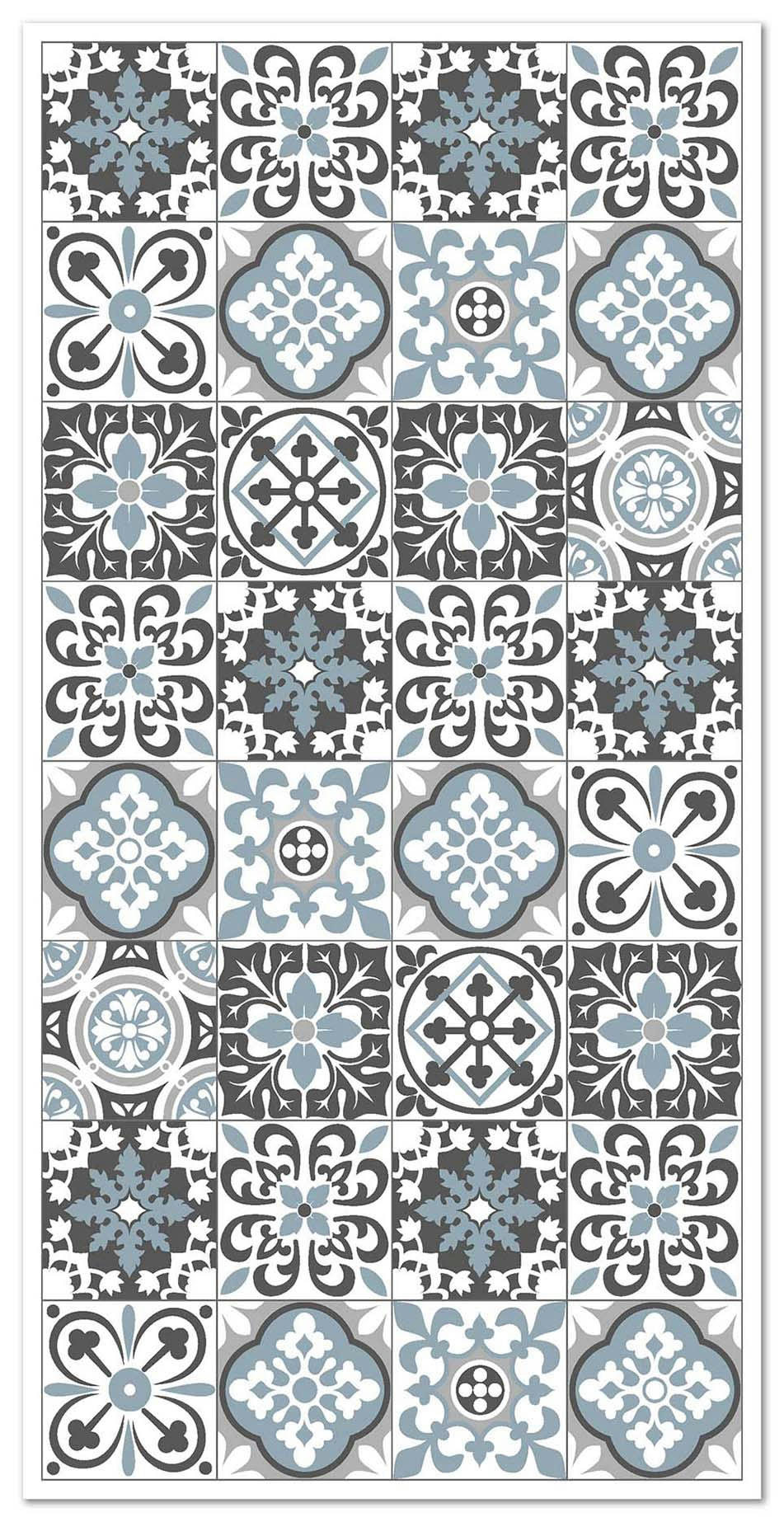 - Tapis vinyle carreaux ciments triana gris et bleu 60x250cm