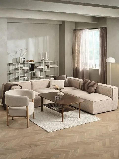Modulsofa SKIBBY 5 pers. open-end sandfarvet stof