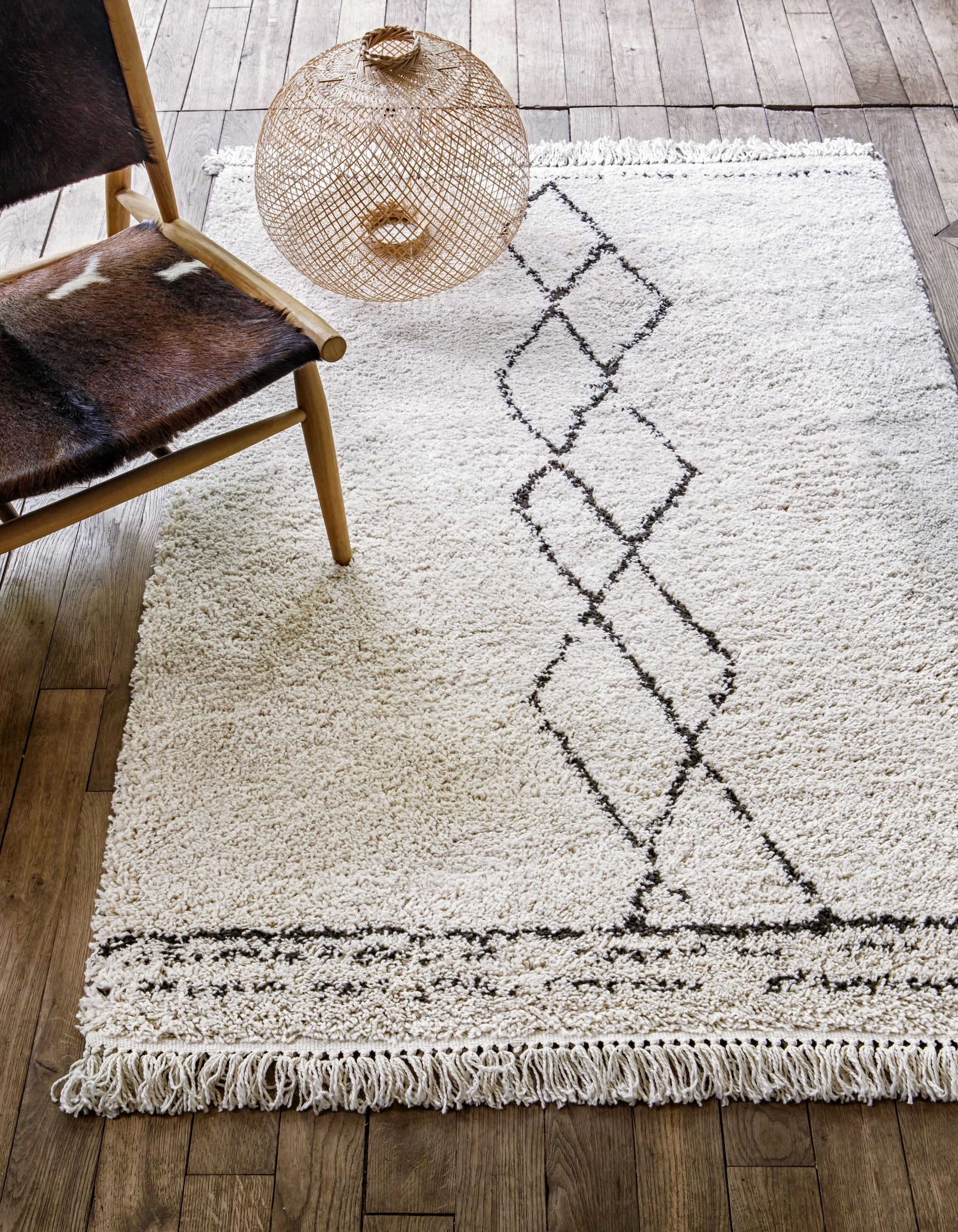 FEZ - Tapis boheme chic épais avec franges beige 160x230, OEKO-TEX®