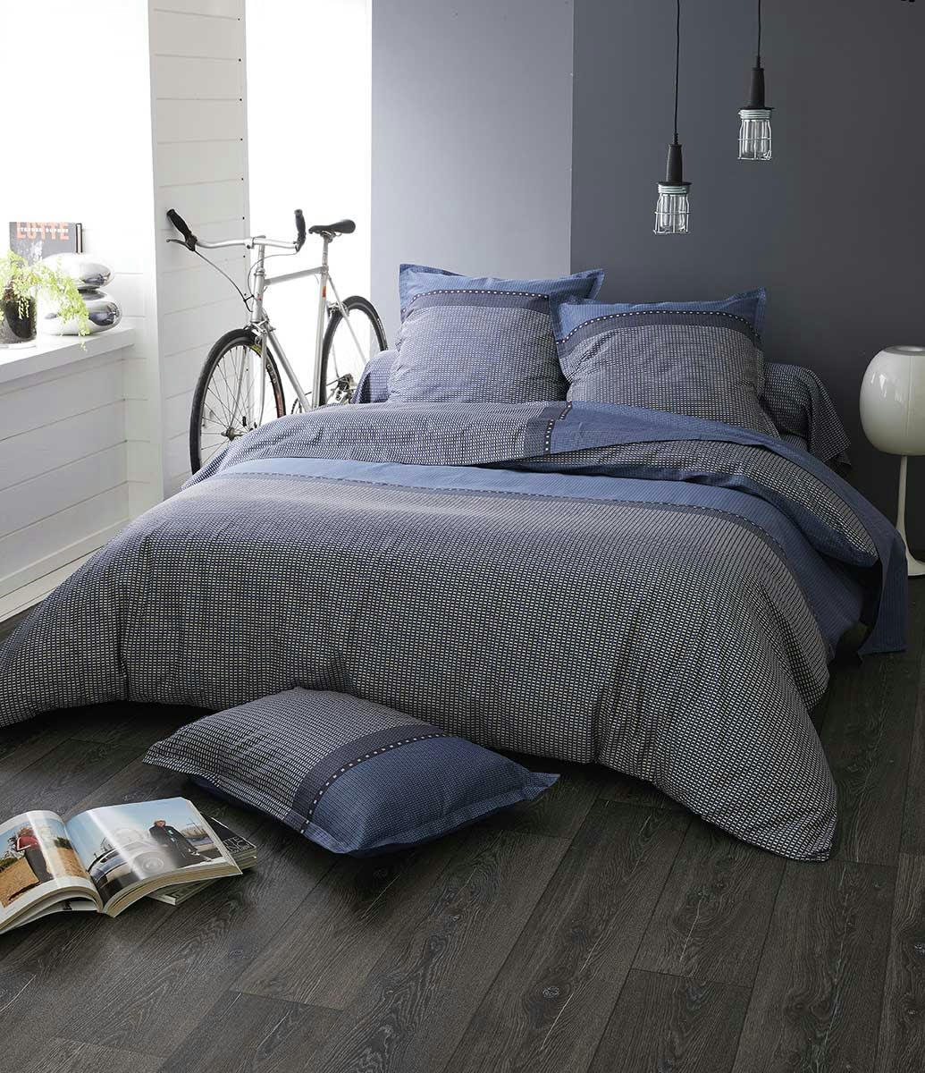 ENZO - Housse de couette en satin de coton coton bleu foncé  x