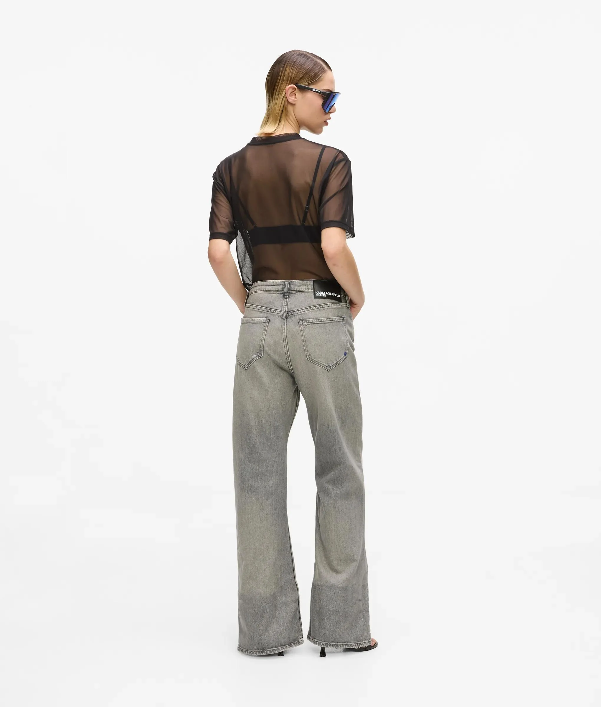 Jean flare taille haute gris