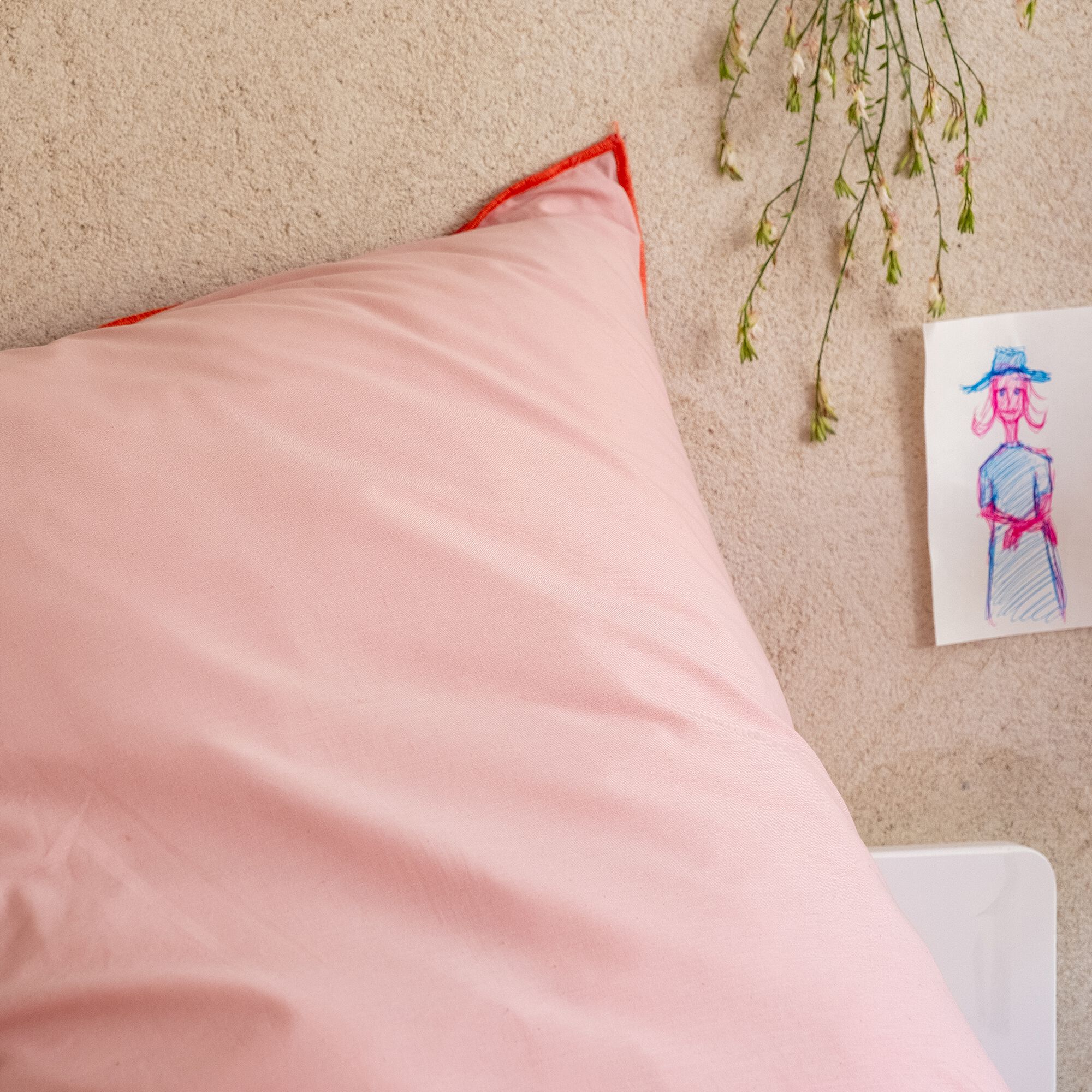 POLKA - Housse de couette enfant 140x200cm et 1 taie d'oreiller 63x63cm en coton - rose