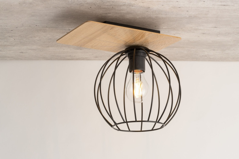 Lampa sufitowa jasne drewno-czarna Cyber 1xE27x15W wym: 24x30x23 cm Sigma