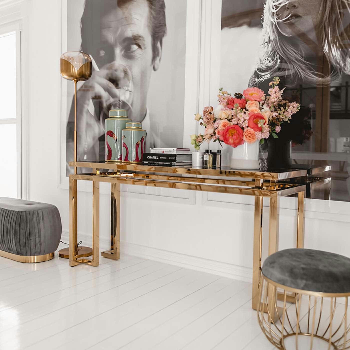 RUSH - Console en verre teinté et acier doré