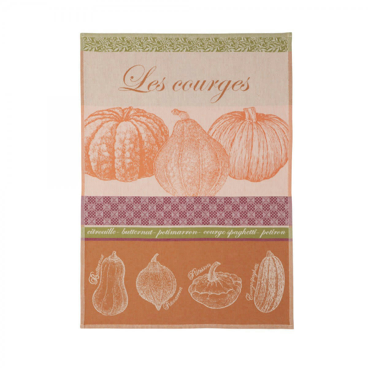 COURGES - Torchon en jacquard de coton orange 50x75