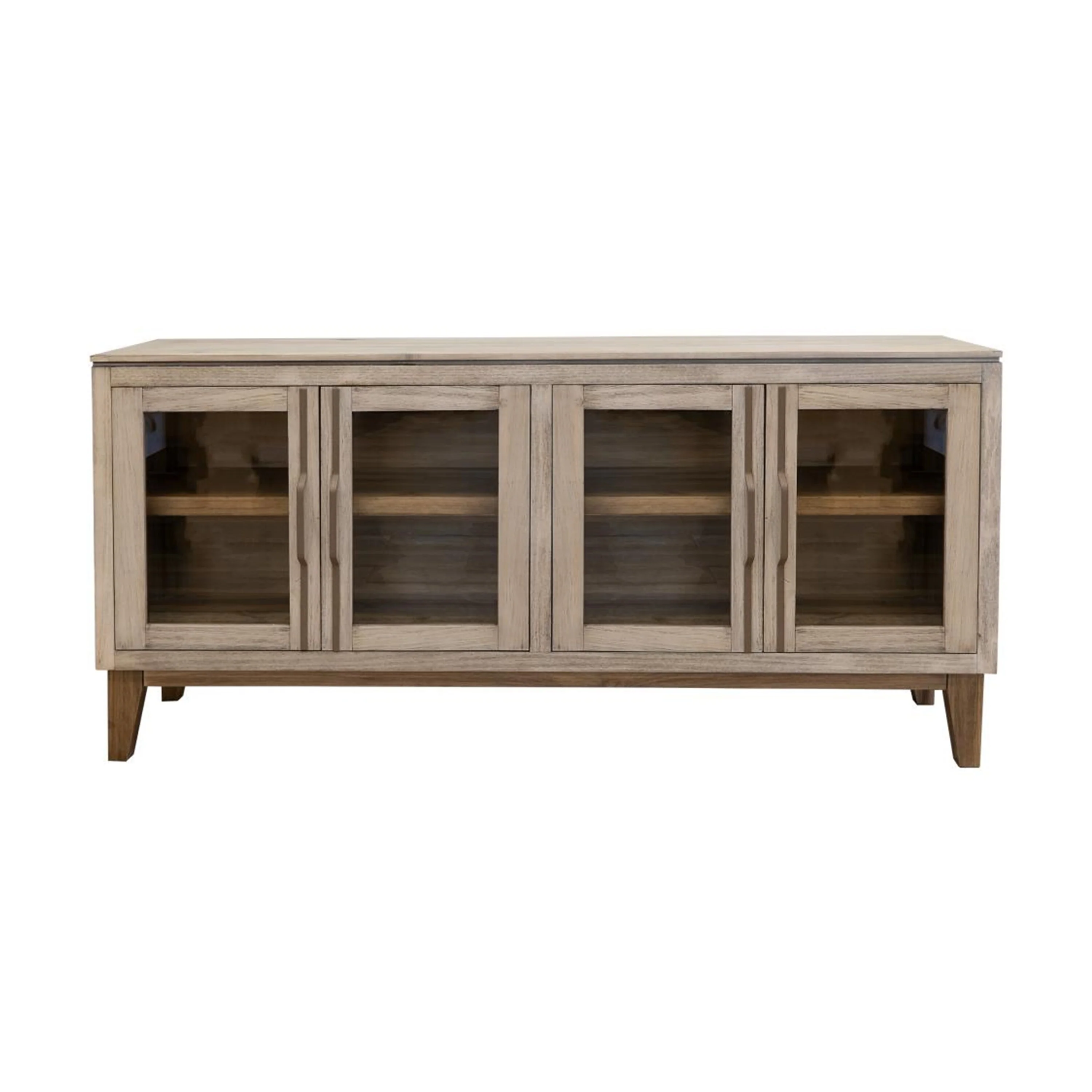 Livvy Console Cabinet, 4 Glass Doors, Ivory White Poplar Wood 69 Inch