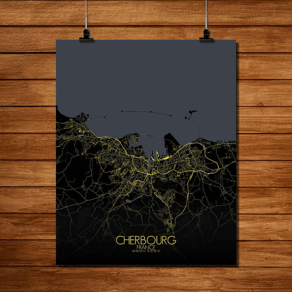- Affiche Cherbourg Carte Nuit 40x50