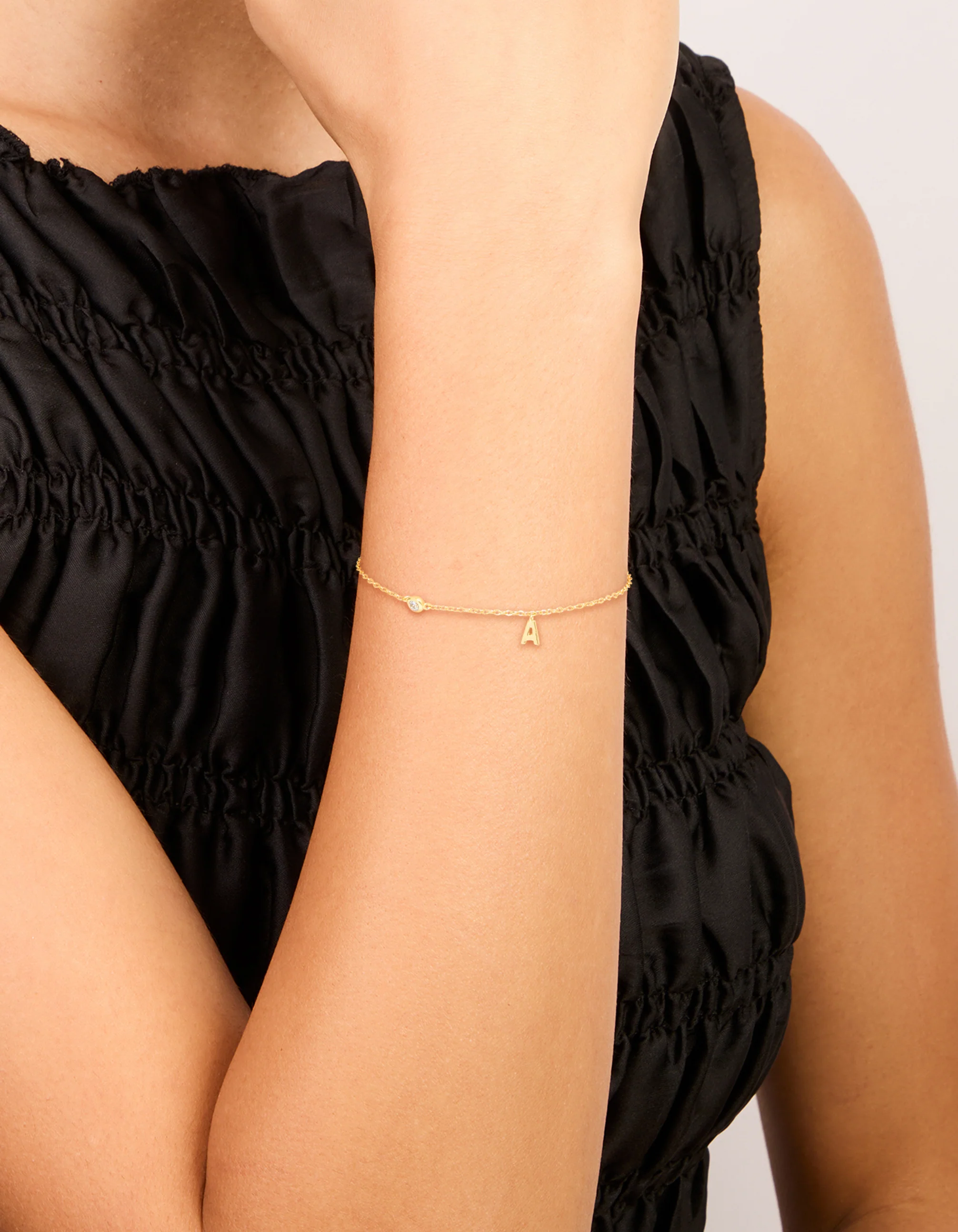 Gold Plated Sterling Silver Cubic Zirconia Letter A Initial Bracelet