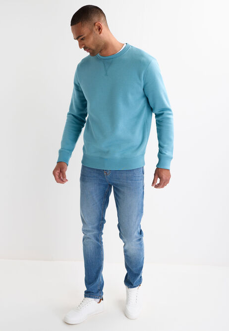 Mens Aqua Plain Crew Neck Sweatshirt