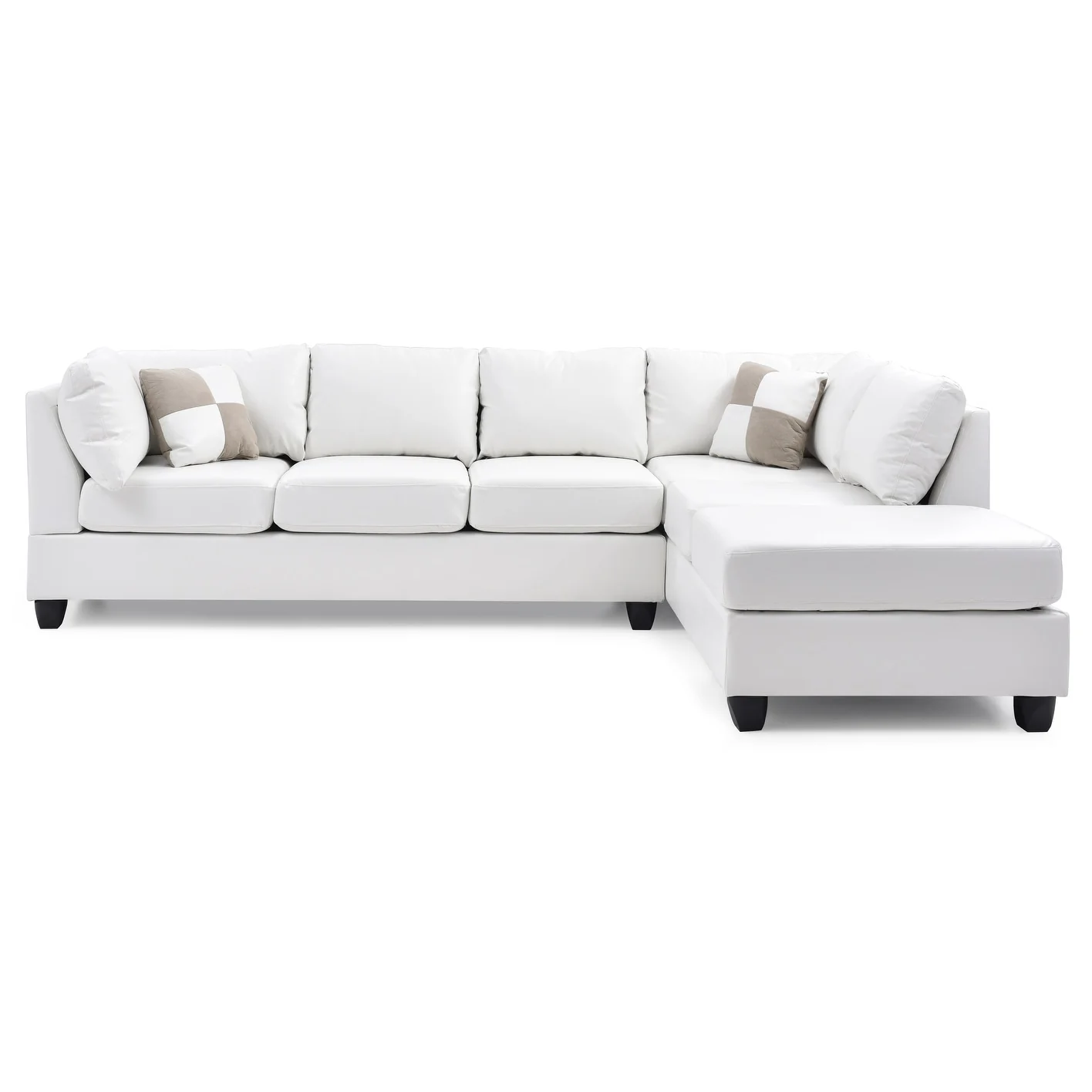Malone 111 in. Faux Leather 4-Seater Sectional Sofa with 2-Throw Pillow - 111L x 78W x 34H