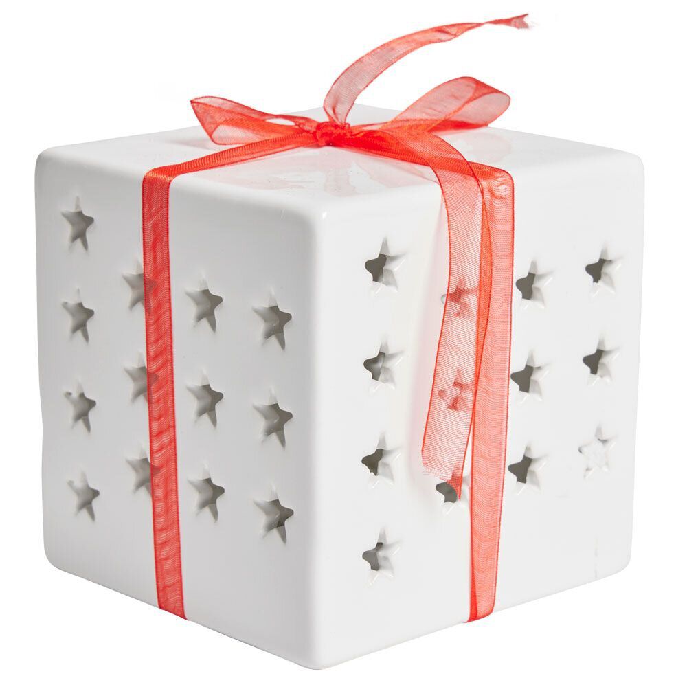 Cadeau lumineux déco No&euml;l 1LED céramique blanc H10cm