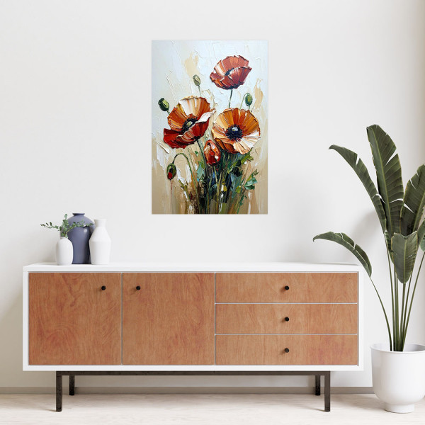 Plakat samoprzylepny Feeby Czerwone Maki Kwiaty na beżowym tle 20x30