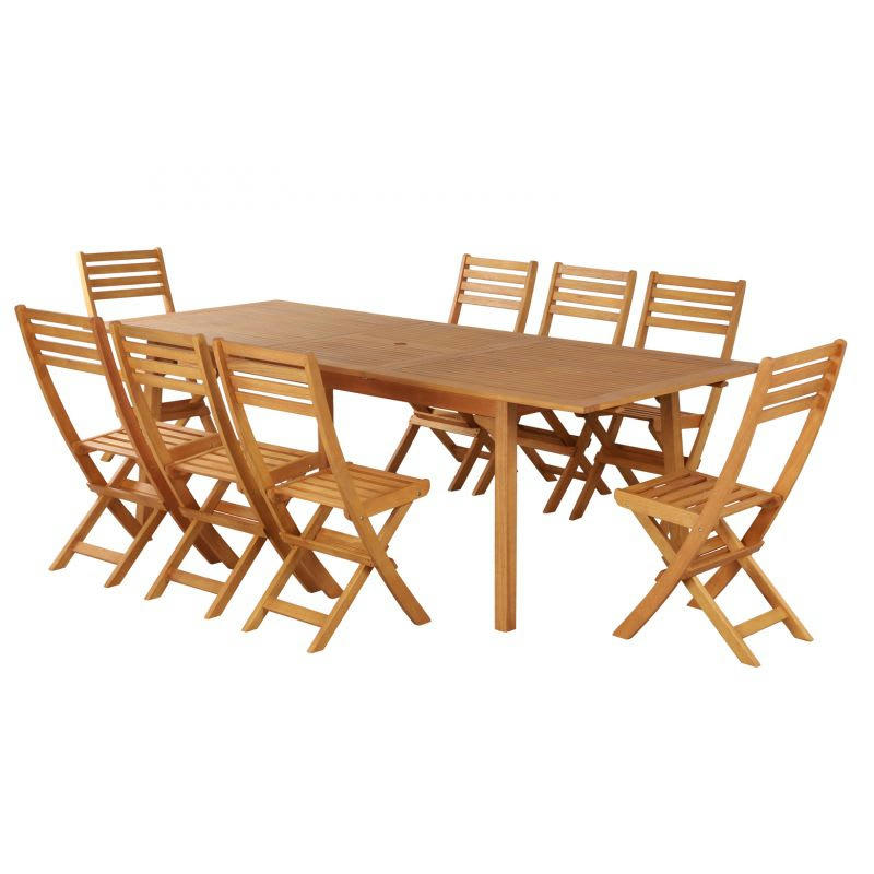SORA - Ensemble repas de jardin ¤8 en bois d'eucalyptus 8 places 180-240 cm