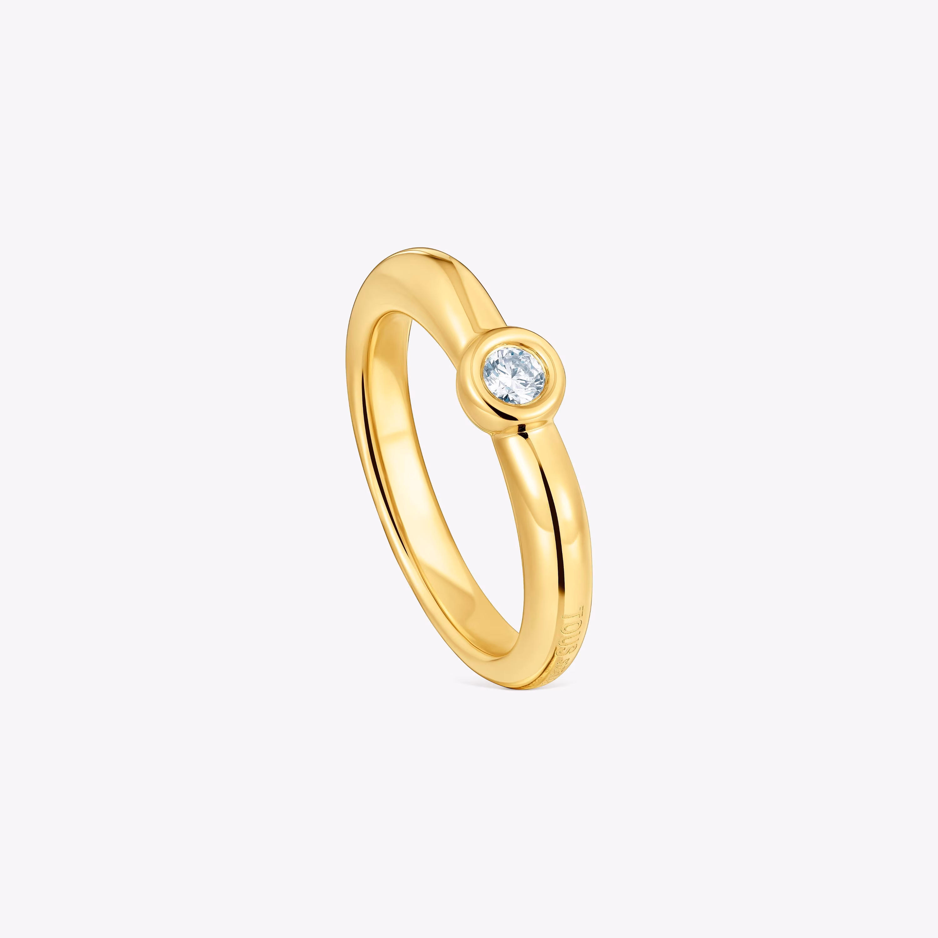Anillo ancho con baño de oro 18 kt sobre plata y diamante creado en laboratorio Line LGD
