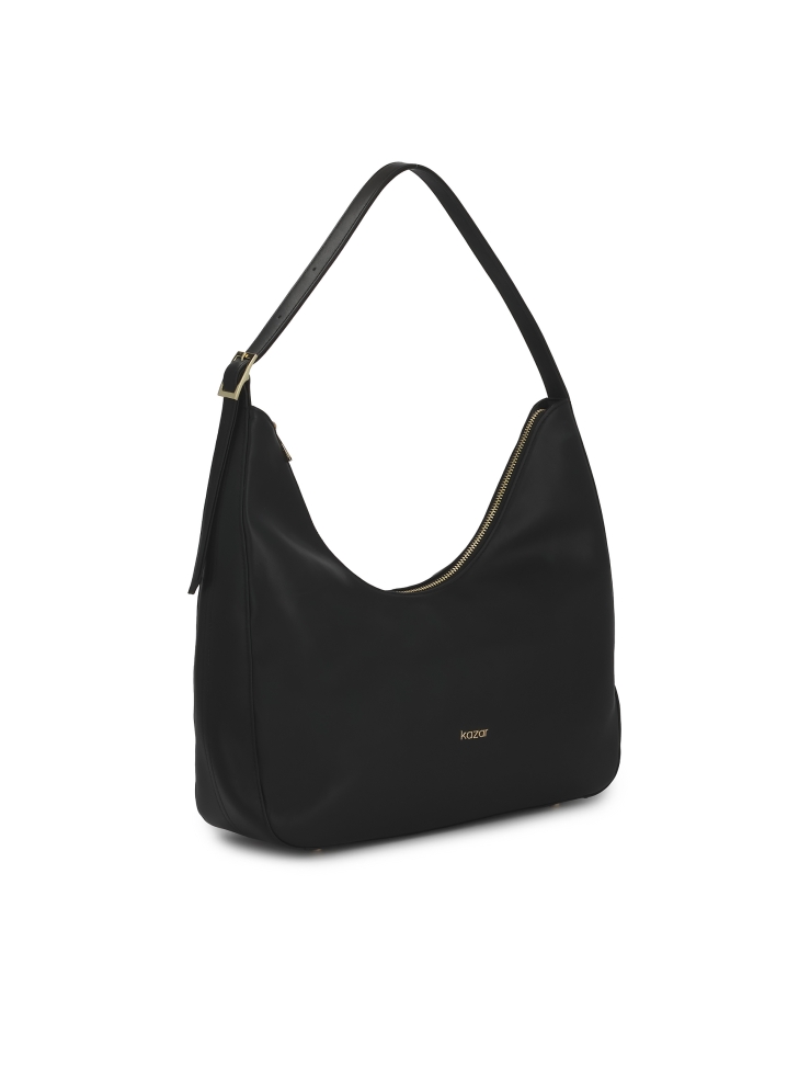 Black leather shoulder bag with adjustable strap