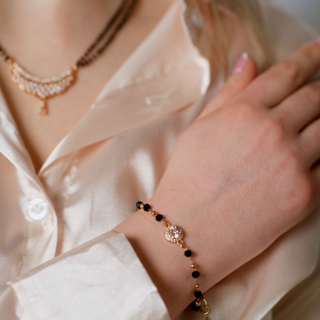 The Colourful Aura Crystal Beads Round Zircon Mangalsutra Nazar Bracelet