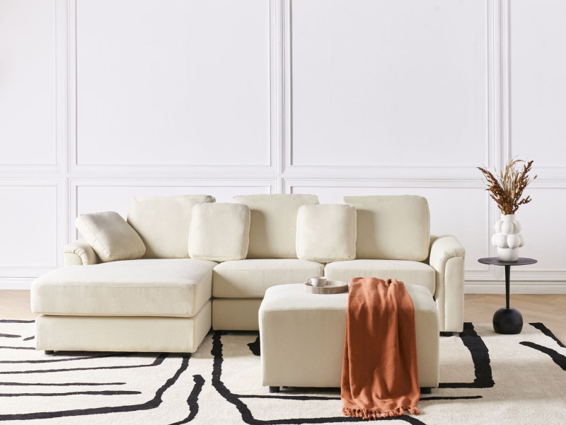 Narożnik sofa z otomaną rogówka jasnobeżowy
