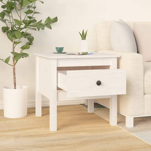 NNEVL Side Table White 50x50x49 cm Solid Wood Pine