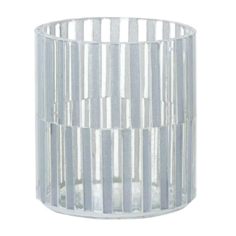 EZIO - Photophore en verre effet bicolore gris et transparent