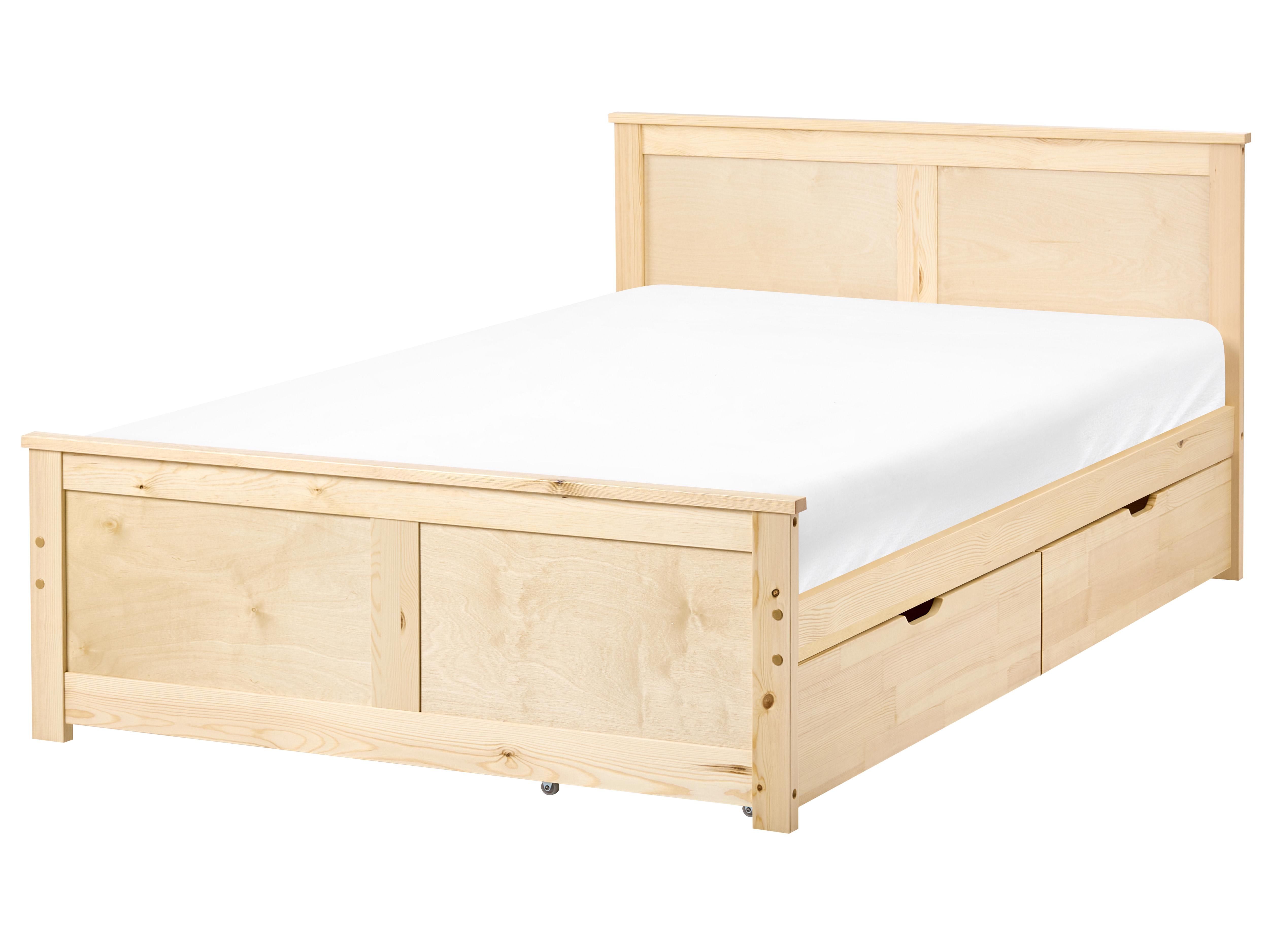 Bed with 2 Drawers Pine Wood DAUPHIN 120 x 200 cm (EU Small Double) Light Brown