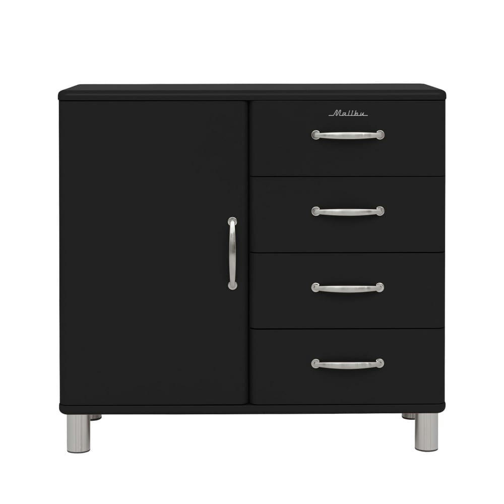 MALIBU - Buffet vintage 1 porte 4 tiroirs L98cm noir