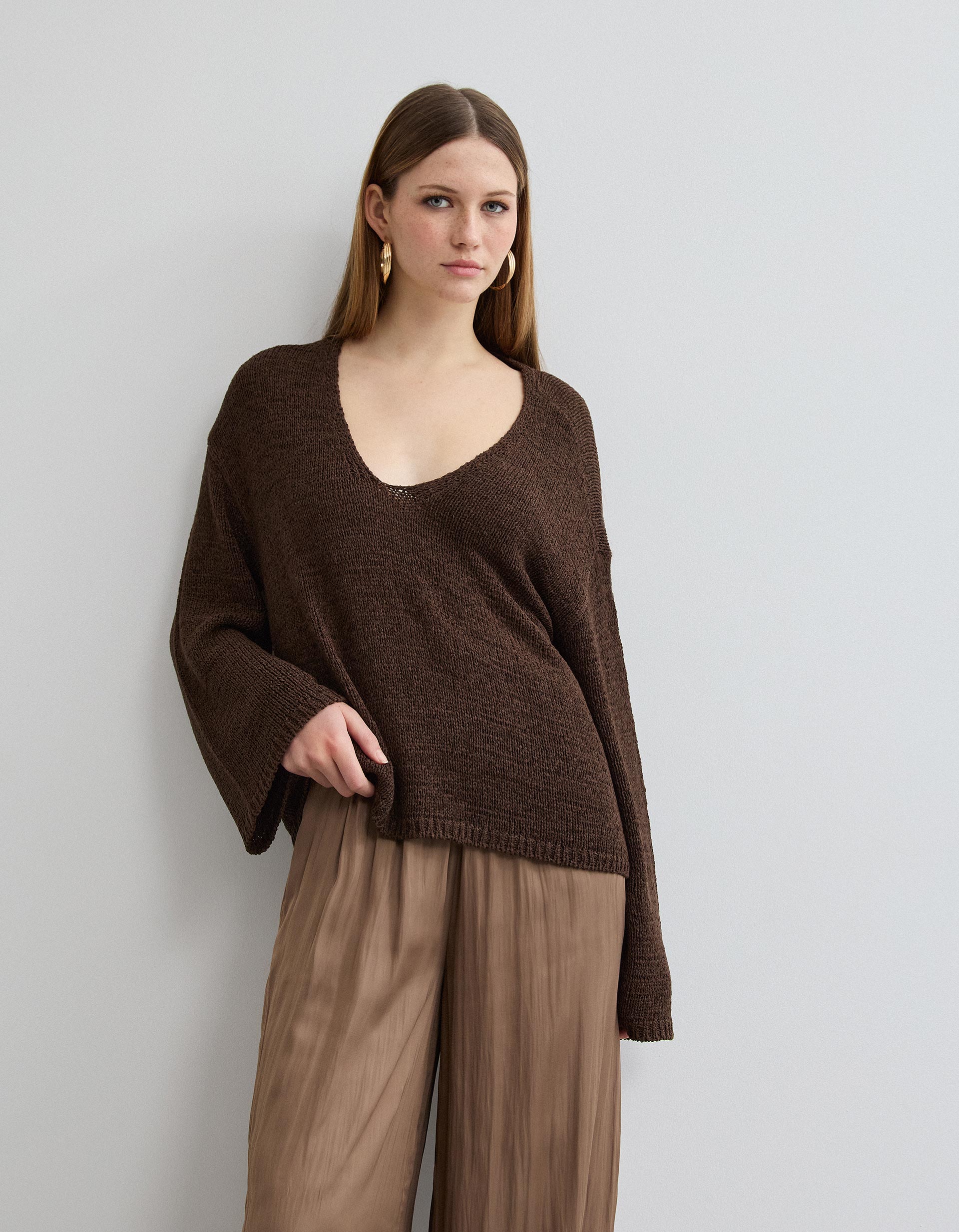 Camisola de Malha, Mulher, Castanho Escuro