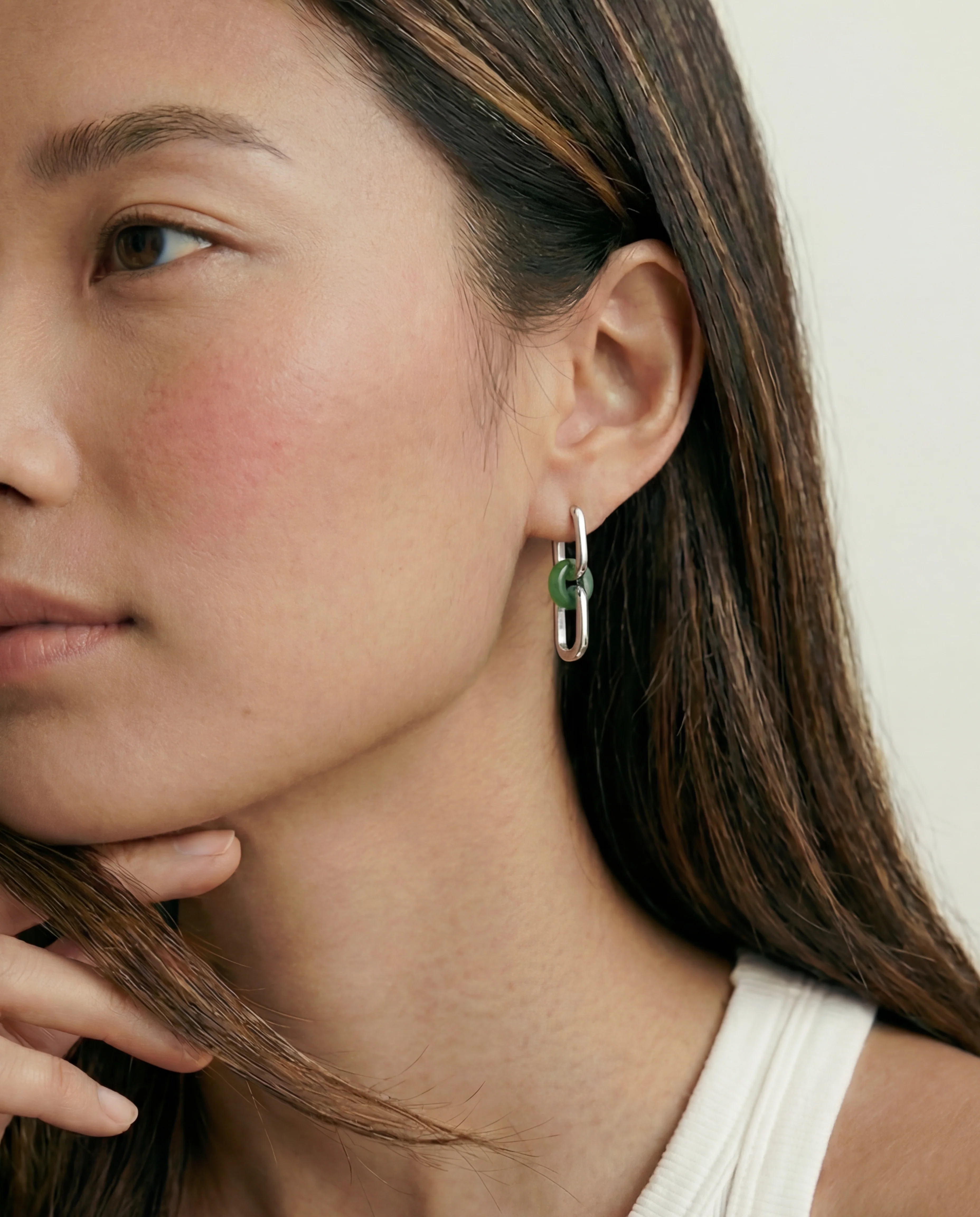 Della — Convertible Link Jade Earrings in Sterling Silver