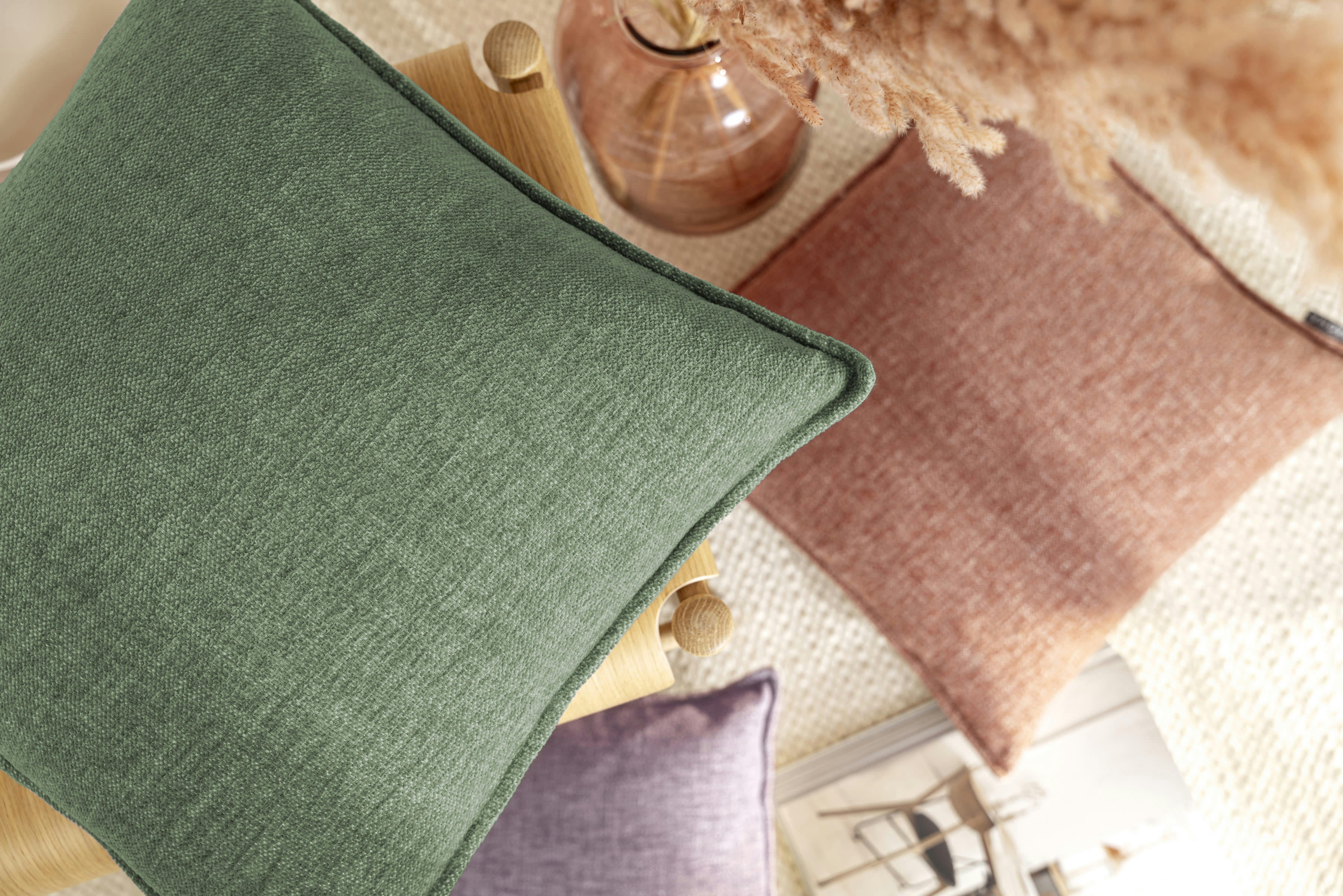 SMOOTHY - Housse de coussin chiné duveteux poyester sauge - Lot de 2 - 30x50