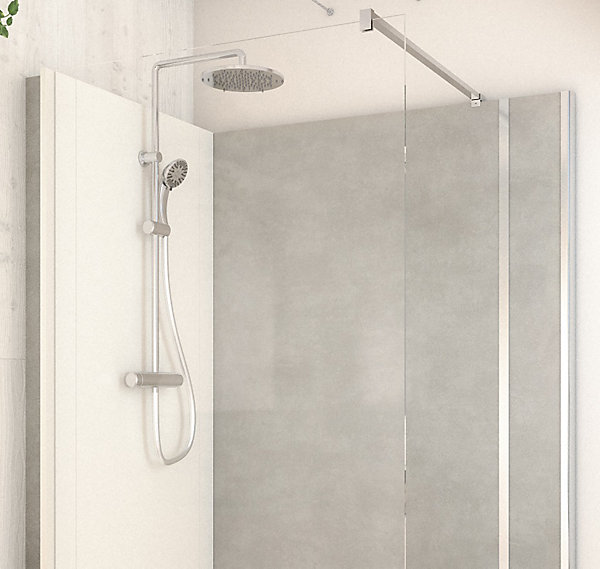 Cabine de douche à l’italienne l.90 x L.140 x H.218 cm – effet pierre grise, receveur de plain-pied, Elmer Serenity