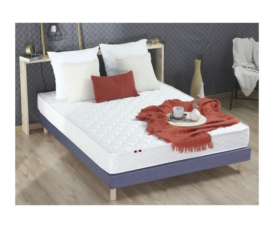 ENSEMBLE INITIAL - Ensemble matelas accueil latex 3 zones sommier bleu 140x190