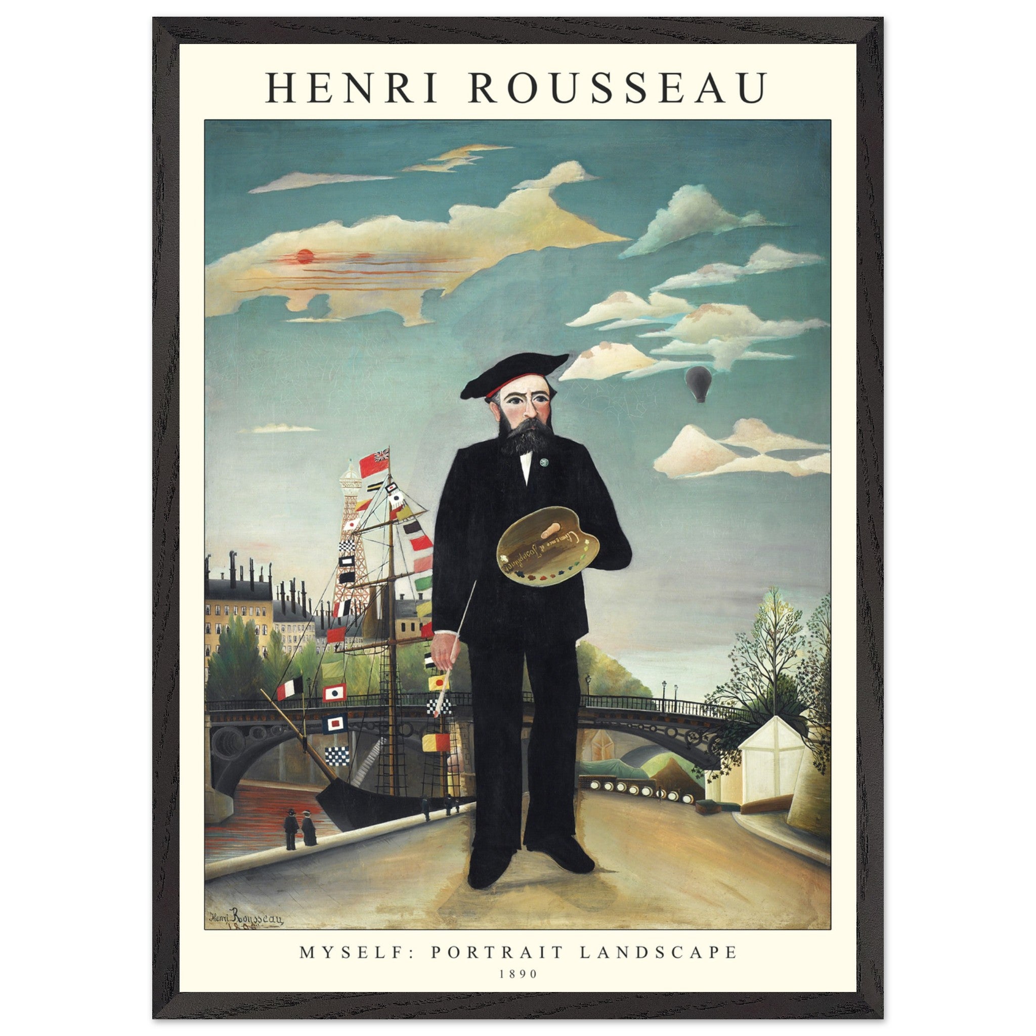 Artfulprints Poster met Lijst Henri Rousseau - Portrait landscape  - 50x70 cm - Blauw