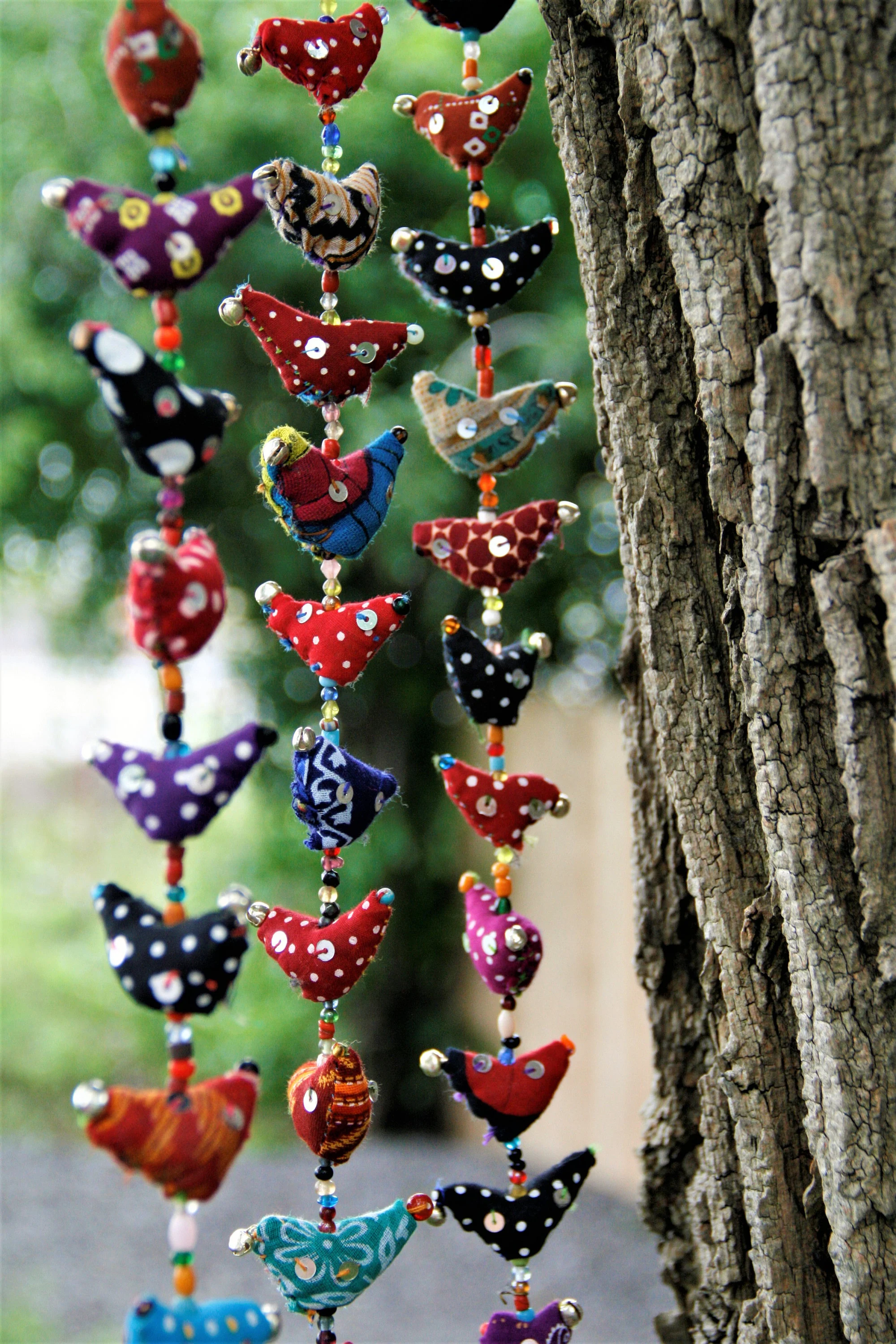 Indian Prosperity Hens – Handcrafted Hanging Talisman of Abundance, Strand of Chickens, Housewarming Gift or Mobile for Chicken Lovers