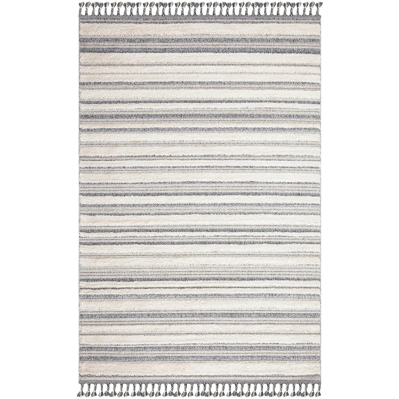 BOHOUSE - Tapis bohème chic à franges tressées crème et gris 140x200cm
