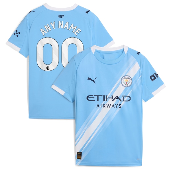 Manchester City Puma Youth 2025/26 Home Replica Custom Jersey - Sky Blue/Green/Black