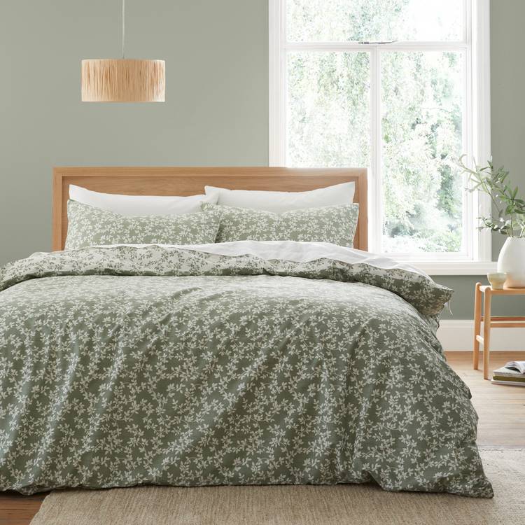 Bianca Cotton 200 TC Shadow Leaves Green Bedding Set- Double
