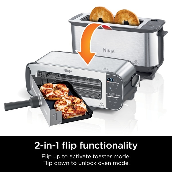 Ninja ST101 Foodi 2-in-1 Flip Toaster, 2-Slice Capacity, Compact Toaster Oven, 1500 Watts
