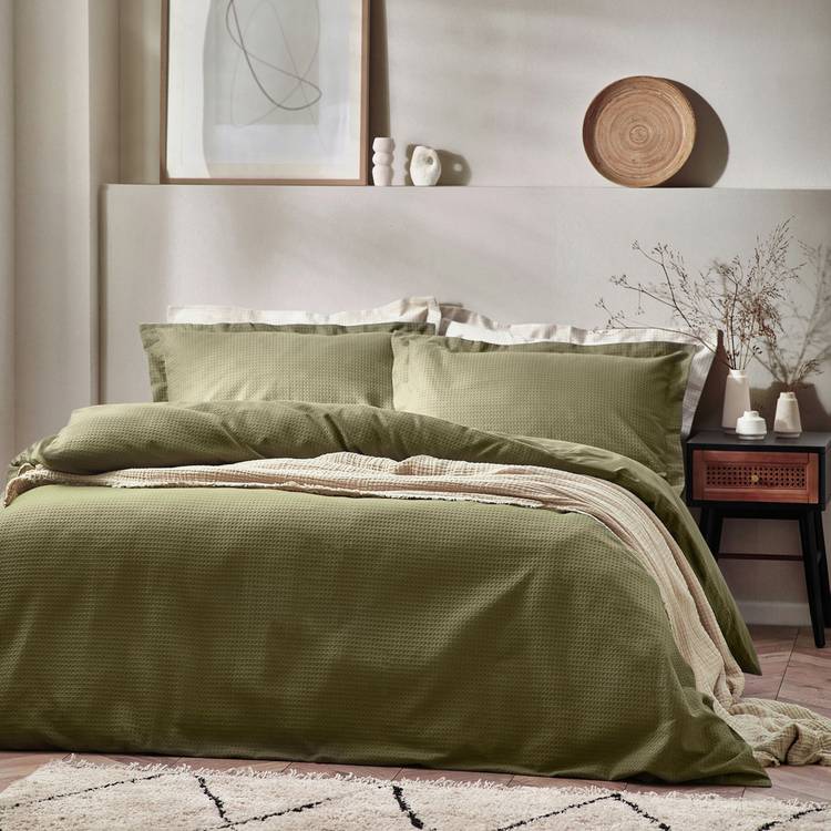 Yard Cotton Textured Waffle Olive Bedding Set - Single