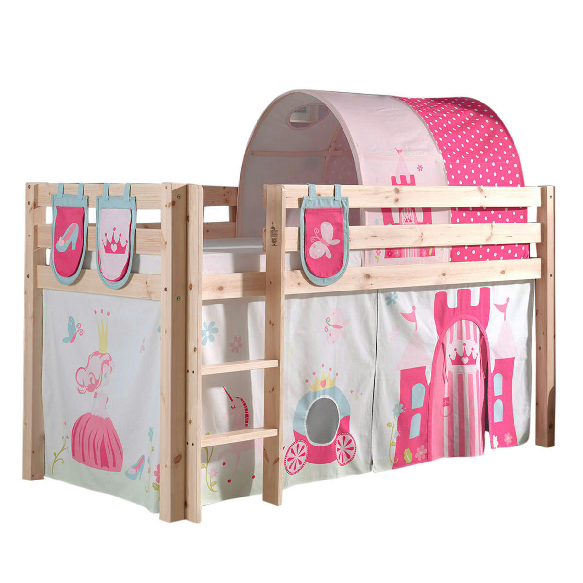 PINO - Lit mi-hauteur 90x200 sommier inclus housse princesse naturel