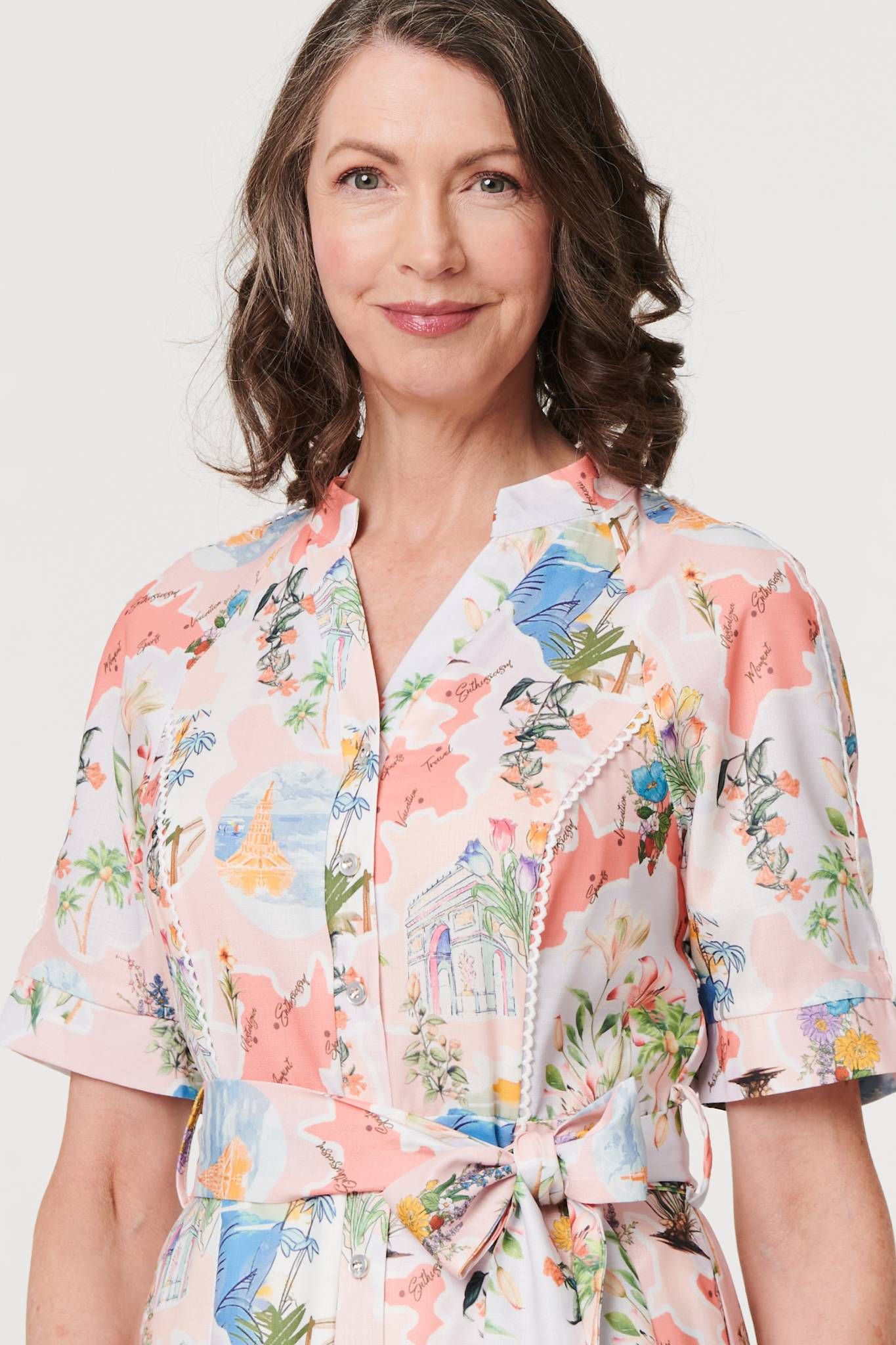 Izabel London Printed Tie Waist 1/2 Sleeve Midi Dress