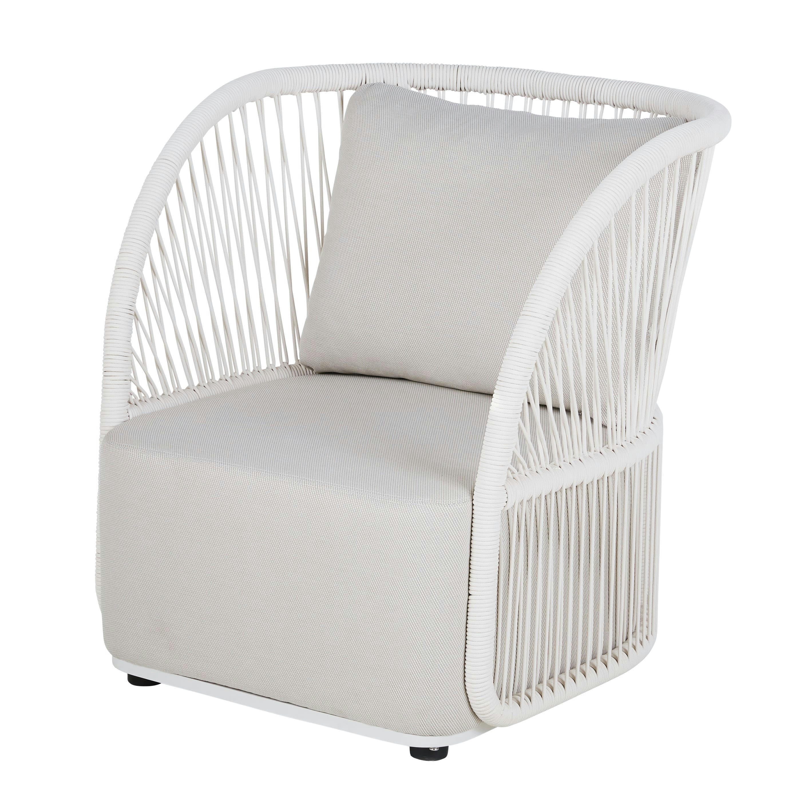 - Fauteuil de jardin en fibre polyoléfine beige et corde blanche