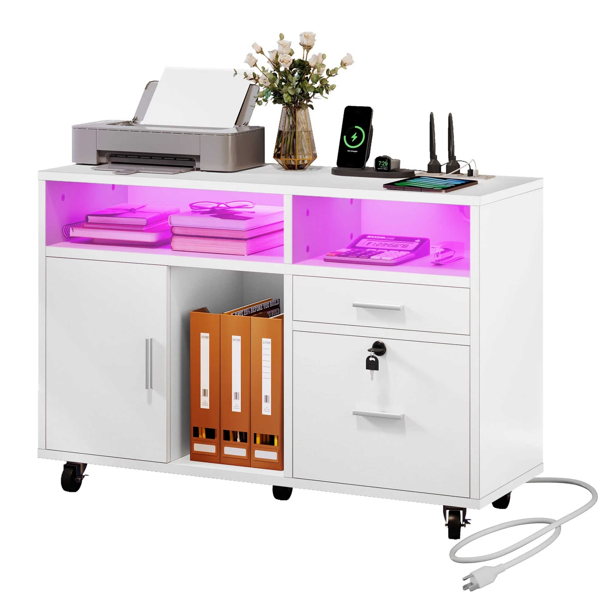 Moasis LED File Cabinet for Home Office Lateral Filing Cabinets with 2 Drawers